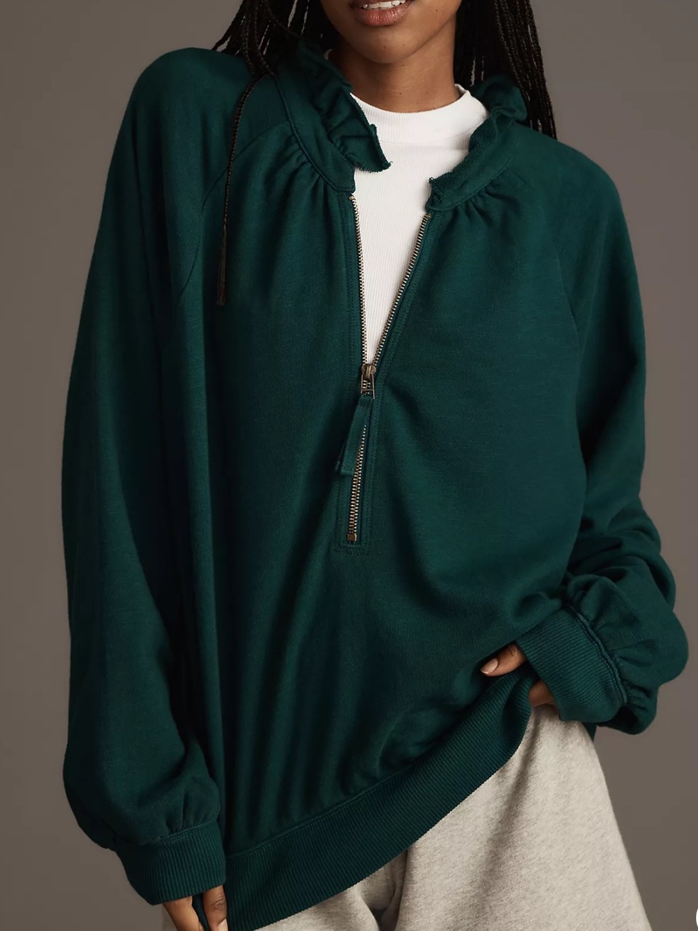 Anthropologie Pilcro Puff-Sleeve Half-Zip Pullover Sweatshirt - Size Large
